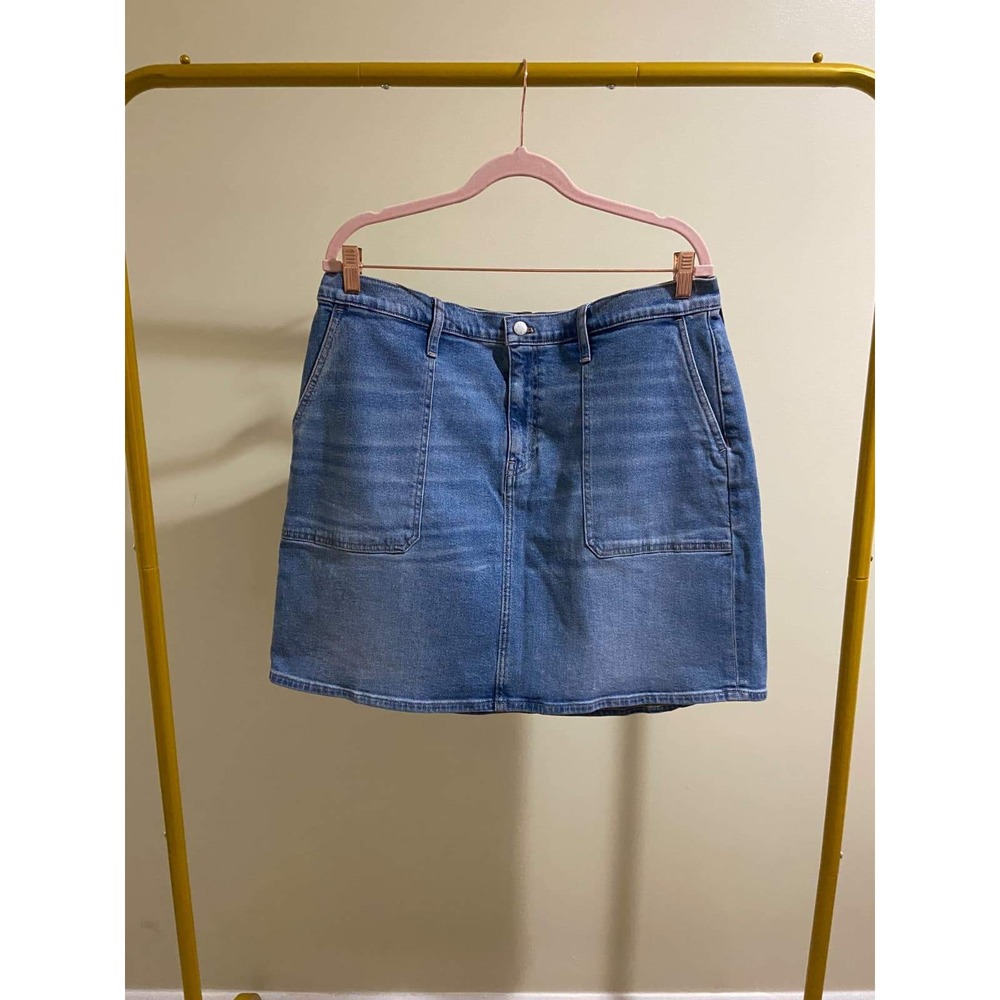 J.Crew Denim Mini Skirt Medium Wash Stretch A-Line Size 16‎ CH379 SDW NEW